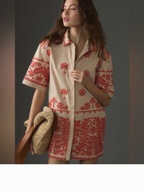 EUC Maeve Embroidered Shirt Dress